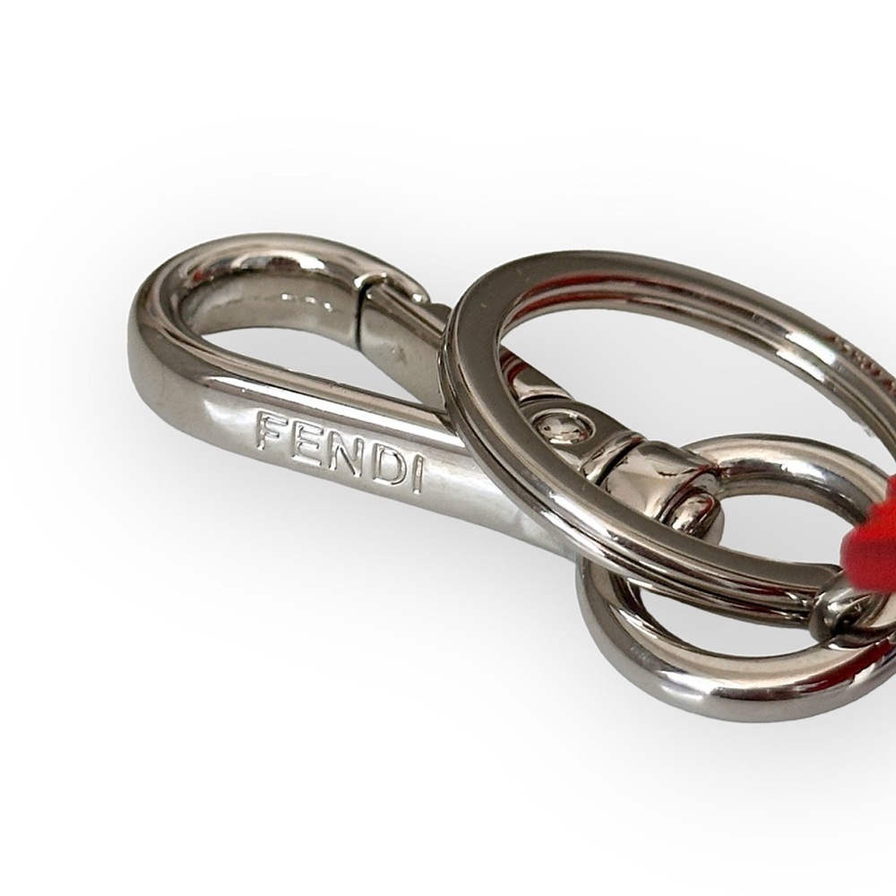 FENDI RARE Red Leather Alligator Bling Bag Charm Key Chain Key Fob - Picture 8 of 9